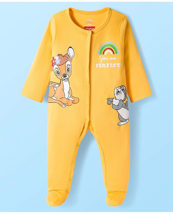 Babyhug Disney Interlock Knit Full Sleeves Footed Sleepsuit With Marie Graphics Pack Of 2 - White & Yellow
