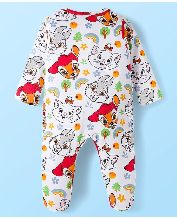Babyhug Disney Interlock Knit Full Sleeves Footed Sleepsuit With Marie Graphics Pack Of 2 - White & Yellow