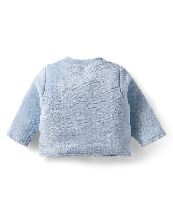 Babyhug Velour Knit Full Sleeves Winter Night Suit with Racoon Embroidery - Blue