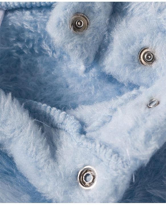 Babyhug Velour Knit Full Sleeves Winter Night Suit with Racoon Embroidery - Blue