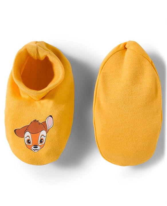 Babyhug Disney Interlock Knit Cap Mittens & Booties Set With Bambi & Friends Graphic Yellow - Diameter 9.5 cm