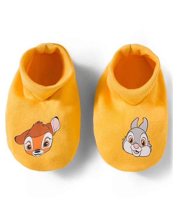 Babyhug Disney Interlock Knit Cap Mittens & Booties Set With Bambi & Friends Graphic Yellow - Diameter 9.5 cm