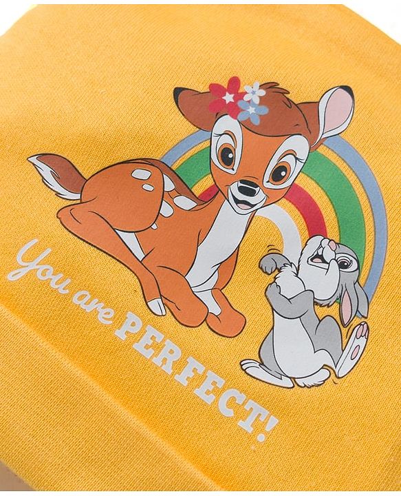 Babyhug Disney Interlock Knit Cap Mittens & Booties Set With Bambi & Friends Graphic Yellow - Diameter 9.5 cm