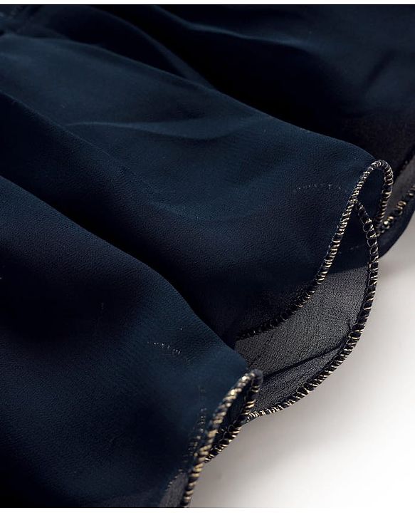 Babyhug Georgette Woven Three Fourth Sleeves Tired Ethnic Dress with Embroidery - Navy Blue