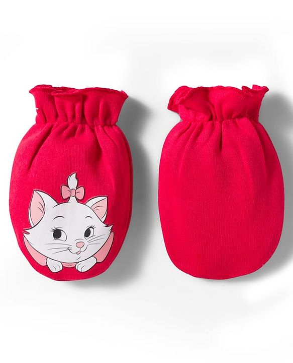Babyhug Disney Interlock Knit Cap Mittens & Booties Set With Marie Graphic Red - Diameter 9 cm