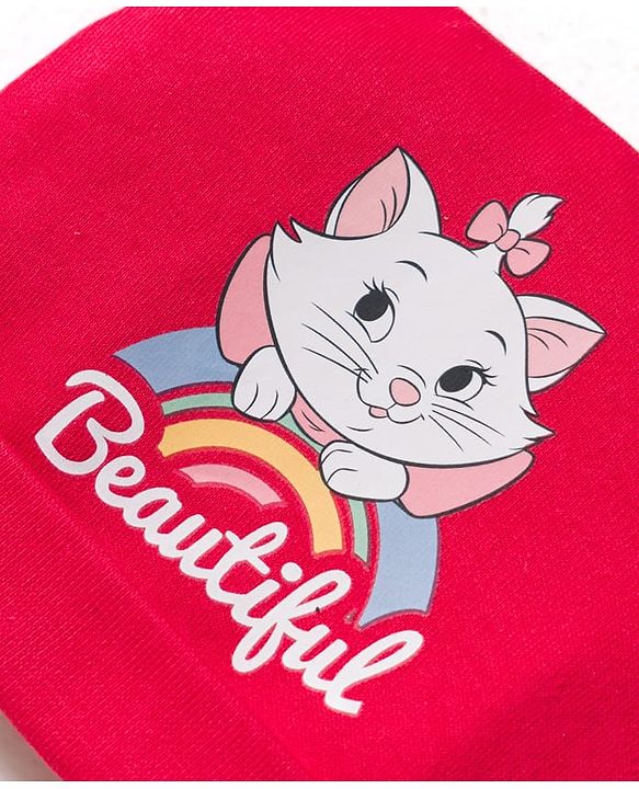 Babyhug Disney Interlock Knit Cap Mittens & Booties Set With Marie Graphic Red - Diameter 9 cm