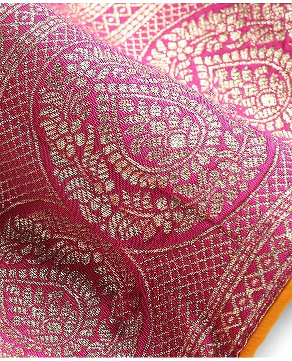 Babyhug Brocade Woven Half Puffed Sleeves Choli Lehenga Set with Dupatta & Motif Embroidery - Dark Pink & Yellow