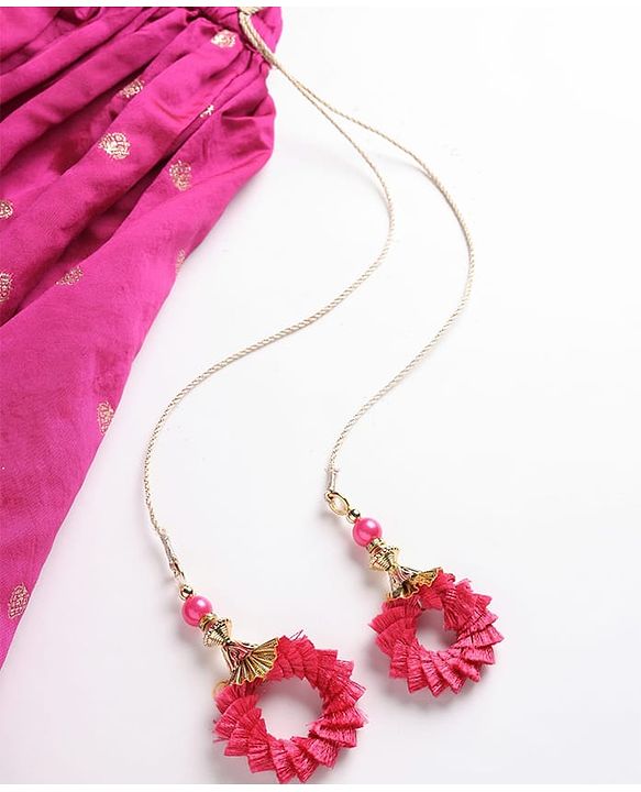 Babyhug Brocade Woven Half Puffed Sleeves Choli Lehenga Set with Dupatta & Motif Embroidery - Dark Pink & Yellow