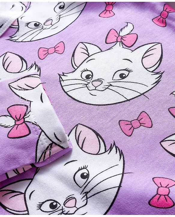 Babyhug Disney Interlock Knit Full Sleeves Romper With Marie Graphics - Lavender