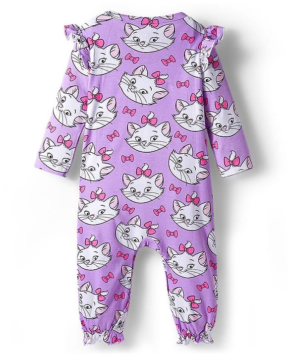 Babyhug Disney Interlock Knit Full Sleeves Romper With Marie Graphics - Lavender