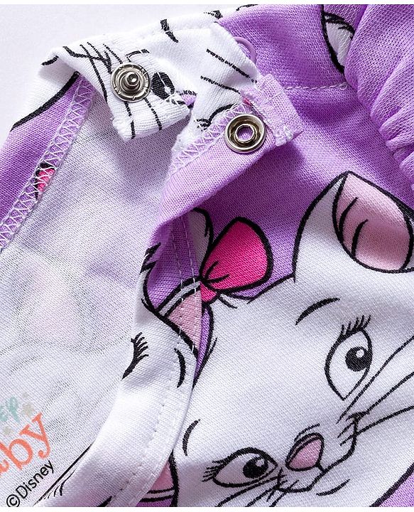 Babyhug Disney Interlock Knit Full Sleeves Romper With Marie Graphics - Lavender