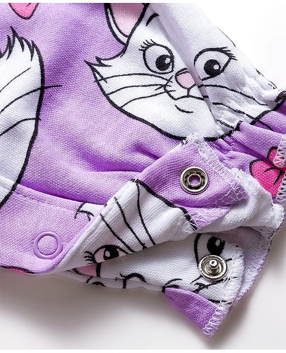 Babyhug Disney Interlock Knit Full Sleeves Romper With Marie Graphics - Lavender