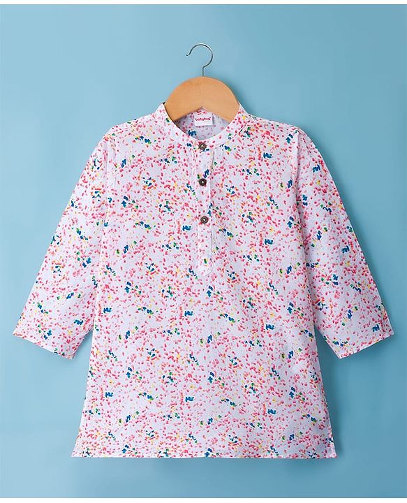 Babyhug Cotton Woven Full Sleeves Cambric Colour Splash Printed Kurta Dhoti Set - White