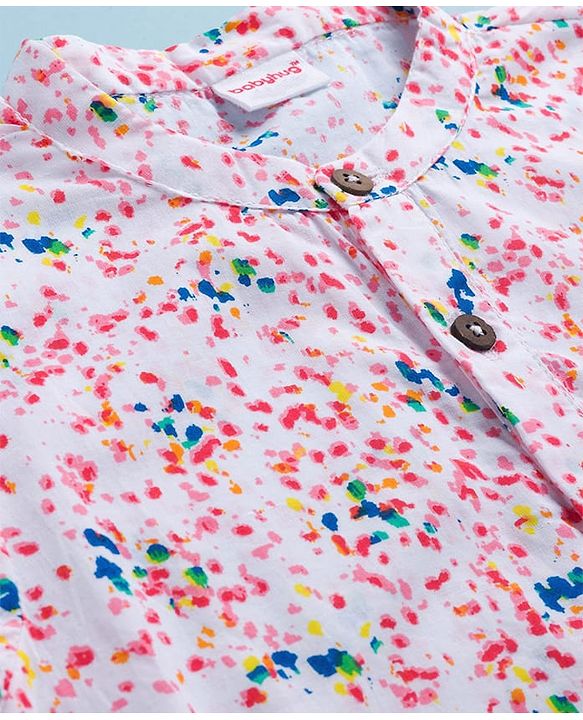 Babyhug Cotton Woven Full Sleeves Cambric Colour Splash Printed Kurta Dhoti Set - White