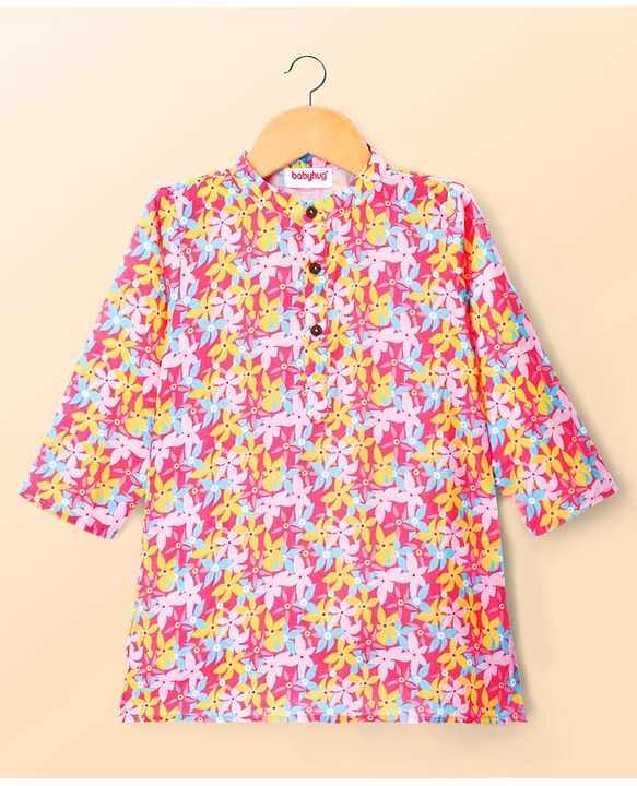 Babyhug Cotton Woven Full Sleeves Cambric Floral Printed Kurta Dhoti Set- Multicolour