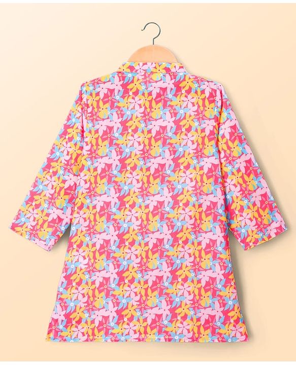 Babyhug Cotton Woven Full Sleeves Cambric Floral Printed Kurta Dhoti Set- Multicolour