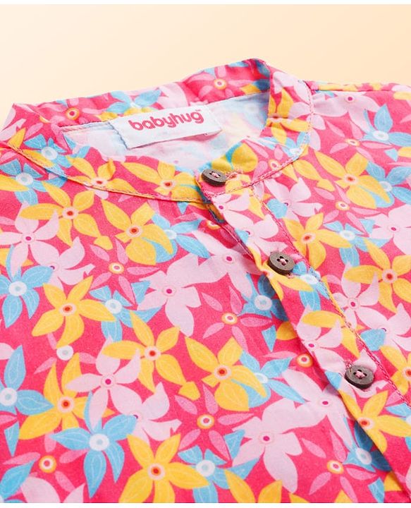 Babyhug Cotton Woven Full Sleeves Cambric Floral Printed Kurta Dhoti Set- Multicolour