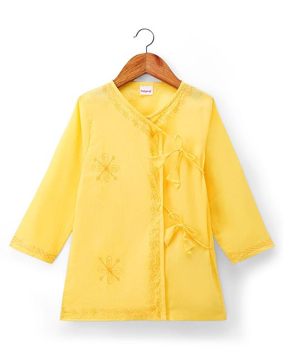 Babyhug Cambric Woven Full Sleeves Embroidered Angarakha Kurta Dhoti Set -  Yellow