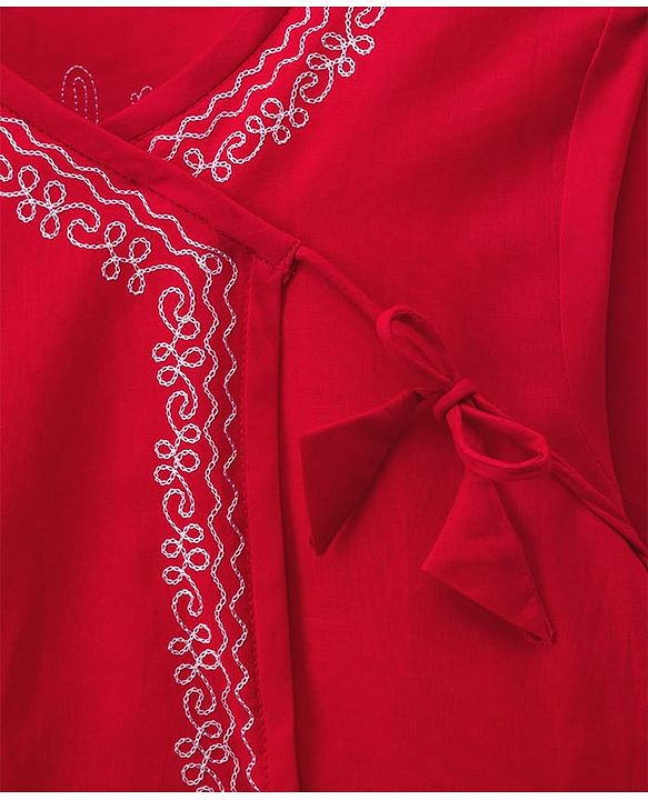 Babyhug Cambric Woven Full Sleeves Embroidered Angarakha Kurta Dhoti Set - Red