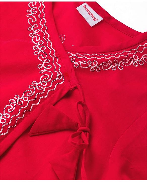 Babyhug Cambric Woven Full Sleeves Embroidered Angarakha Kurta Dhoti Set - Red