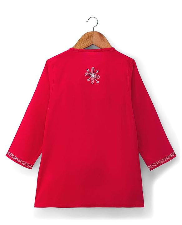 Babyhug Cambric Woven Full Sleeves Embroidered Angarakha Kurta Dhoti Set - Red