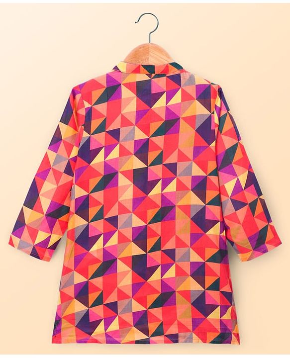 Babyhug Cambric Woven Full Sleeves Abstract Printed Kurta Pajama Set - Orange