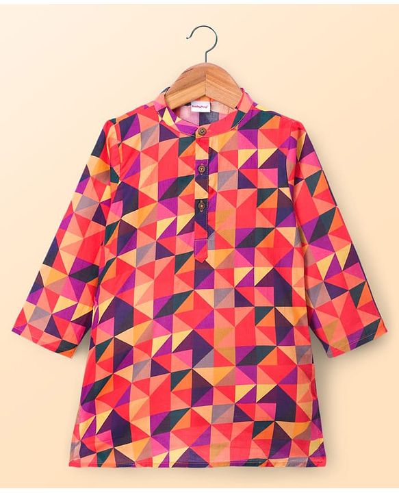 Babyhug Cambric Woven Full Sleeves Abstract Printed Kurta Pajama Set - Orange