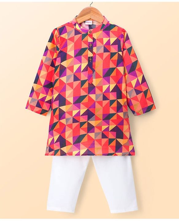 Babyhug Cambric Woven Full Sleeves Abstract Printed Kurta Pajama Set - Orange
