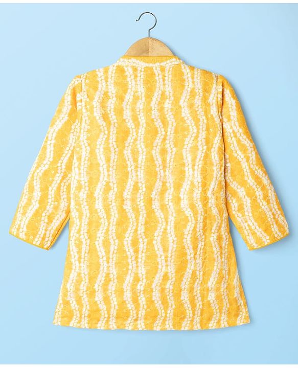 Babyhug Cambric Woven Full Sleeves Kurta Pajama Set With Floral Hakoba Embriodery - Yellow