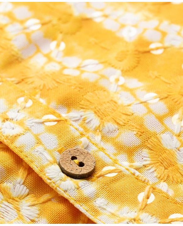 Babyhug Cambric Woven Full Sleeves Kurta Pajama Set With Floral Hakoba Embriodery - Yellow