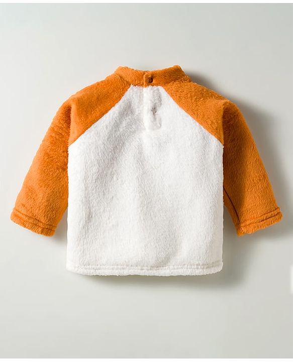 Babyhug Velour Knit Full Raglan Sleeves Winter Wear Night Suit With Face Embroidery - Brown &  White