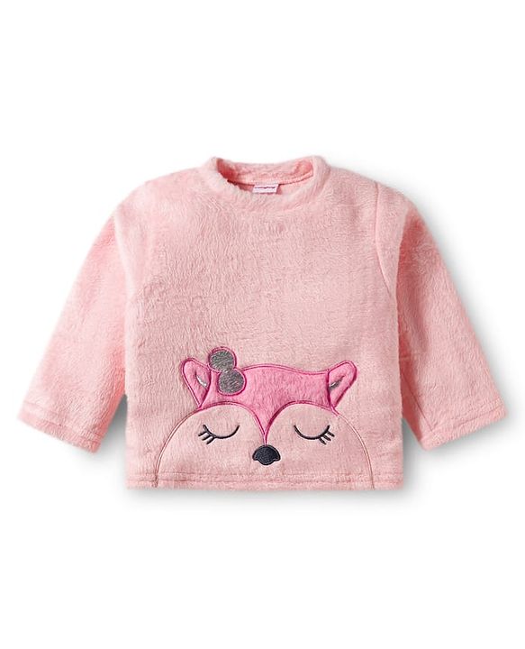 Babyhug Velour Knit Full Sleeves Winter Wear Night Suit With Animal Embriodery - Pink