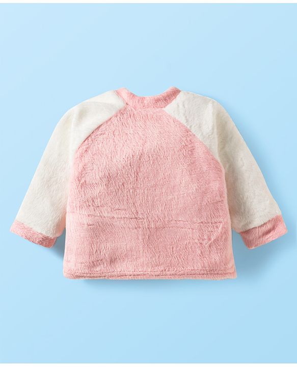 Babyhug Velour Knit Full Raglan Sleeves Winterwear Night Suit With Ear Applique & Pockets - Pink & White