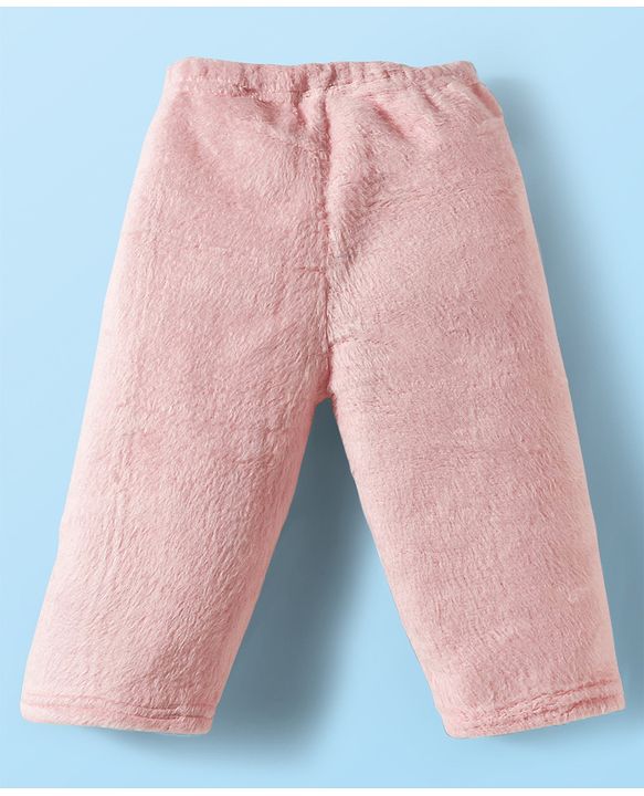 Babyhug Velour Knit Full Raglan Sleeves Winterwear Night Suit With Ear Applique & Pockets - Pink & White