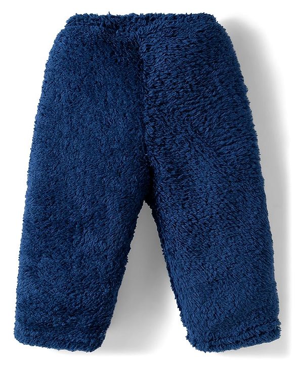 Babyhug Velour Knit Front Open Full Sleeves Night Suit with Animal Applique - Navy Blue