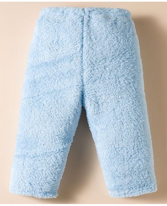 Babyhug Velour Knit Front Open Full Sleeves Night Suit with Animal Applique - White & Light Blue