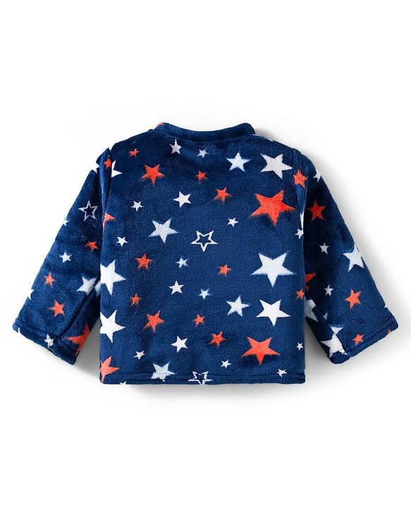 Babyhug Velour Knit Full Sleeves Co-ords Winter Wear Night Suit With Star Print - Navy Blue