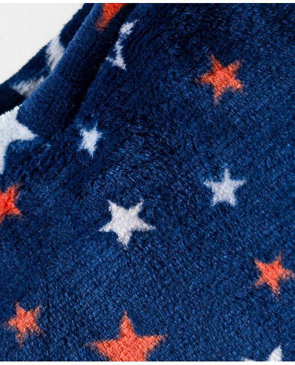 Babyhug Velour Knit Full Sleeves Co-ords Winter Wear Night Suit With Star Print - Navy Blue