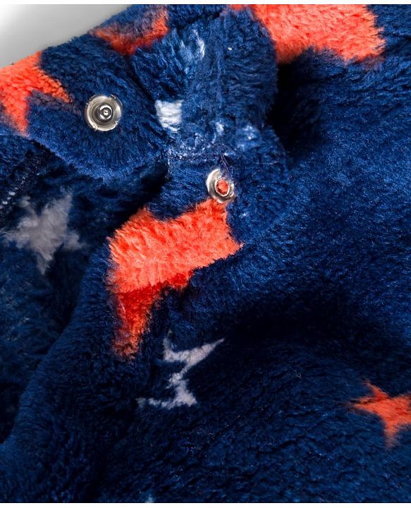 Babyhug Velour Knit Full Sleeves Co-ords Winter Wear Night Suit With Star Print - Navy Blue