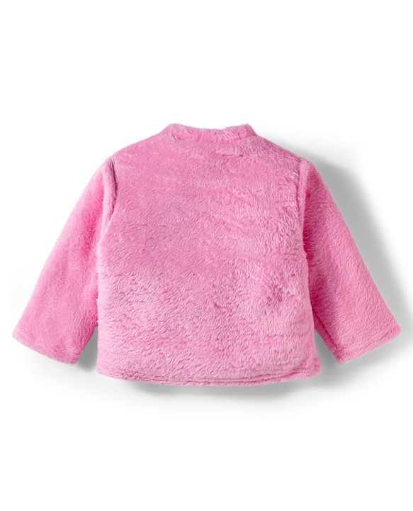 Babyhug Velour Knit Full Sleeves Winter Wear Night Suit With Text Embriodery - Pink