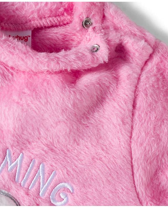 Babyhug Velour Knit Full Sleeves Winter Wear Night Suit With Text Embriodery - Pink