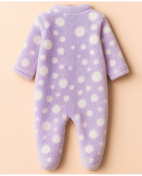 Babyhug Velour Knit Full Sleeves Winter Wear Footed Sleepsuit With Polka Dot Print - Lavender