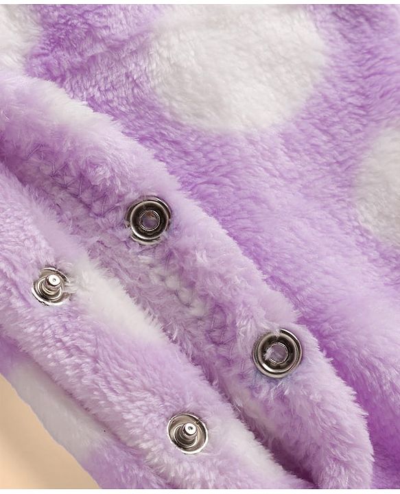 Babyhug Velour Knit Full Sleeves Winter Wear Footed Sleepsuit With Polka Dot Print - Lavender