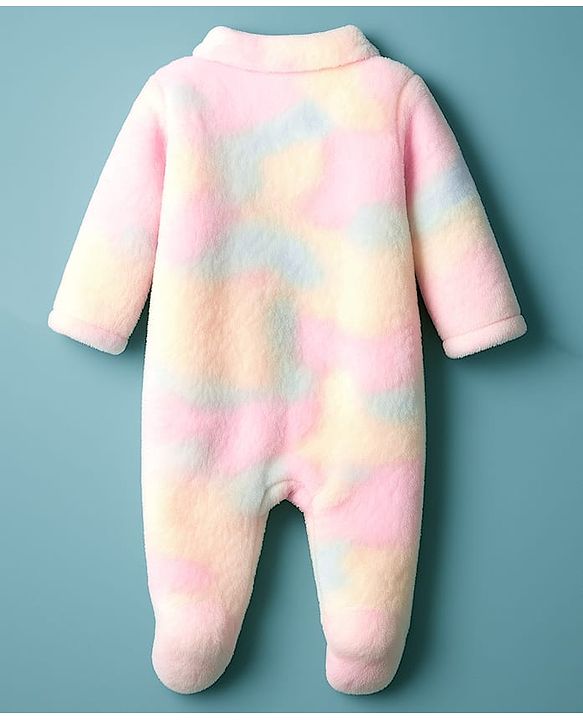 Babyhug Velour Knit Full Sleeves Footed Sleepsuit With Tie Dye Print - Multicolour