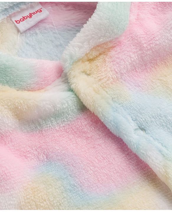 Babyhug Velour Knit Full Sleeves Footed Sleepsuit With Tie Dye Print - Multicolour