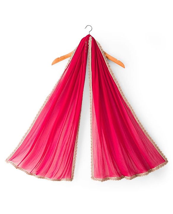 Pine Kids Woven Half Sleeves Choli Lehenga & Dupatta Set With Floral & Mirror Embroidery - Dark Pink