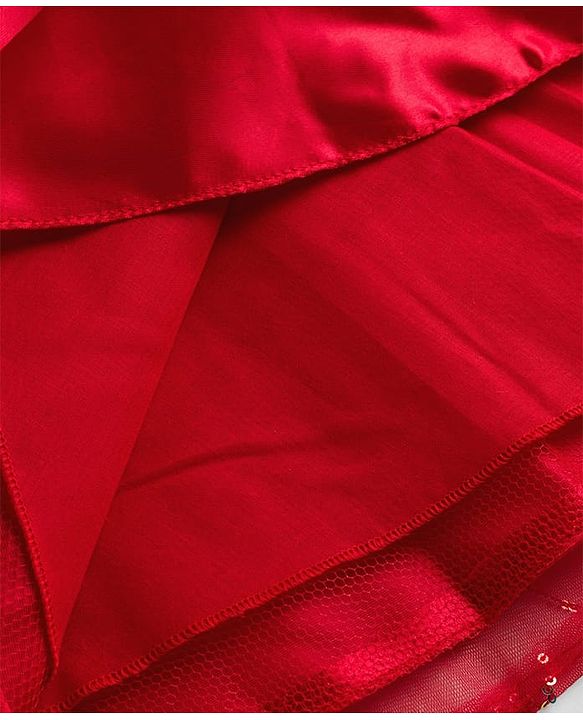 Pine Kids Woven Frill Sleeves Party Dress with Sequin Embroidery - Red