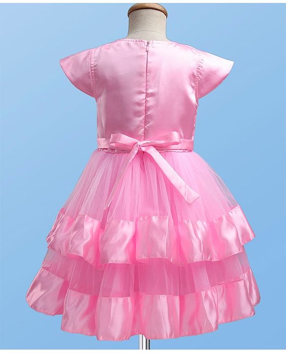 Pine Kids Woven Cap Sleeves Solid Layered Party Dress - Pink