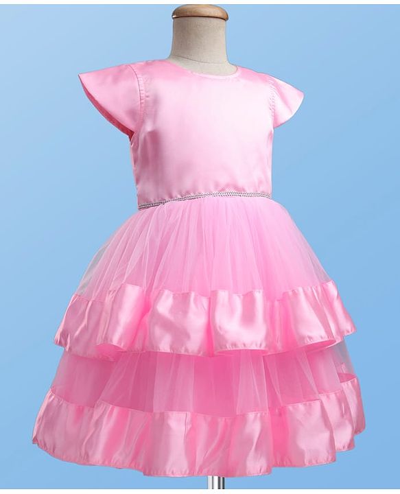 Pine Kids Woven Cap Sleeves Solid Layered Party Dress - Pink