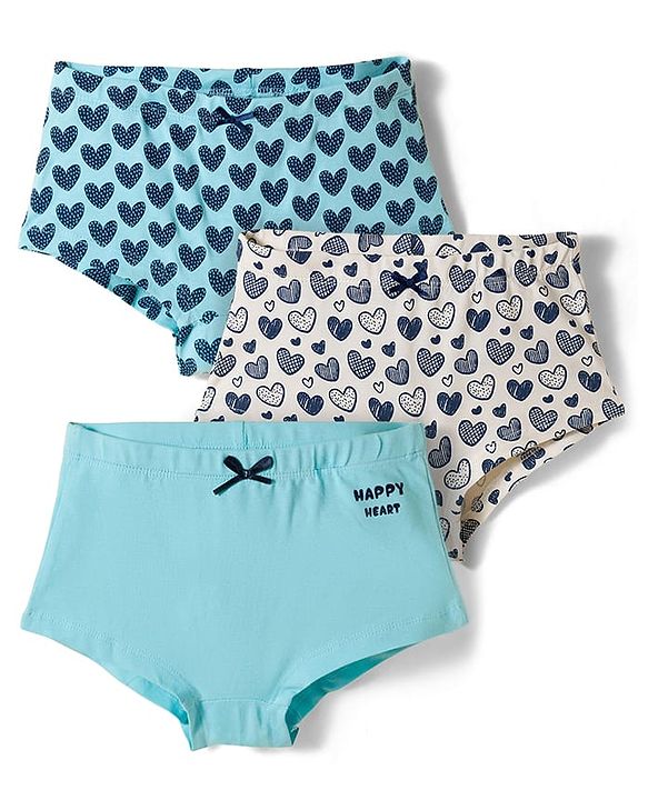 Pine Kids Cotton Knit Hipster  Panties With Heart Print Pack Of 3 (Colour May Vary)